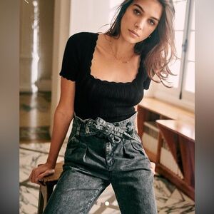 Sezane Austin washed Black Denim Trousers sz 2 NWT